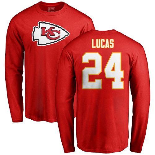 Men Kansas City Chiefs #24 Lucas Jordan Red Name and Number Logo Long Sleeve T-Shirt->nfl t-shirts->Sports Accessory